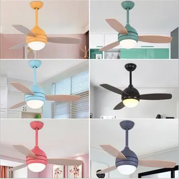 

Lovely Colorful Country Wooden Leaf Iron Led Ceiling Fan with Remote Control for Bedroom Children's Room Dining Room 2203