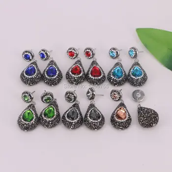 

Unique 5Pair Mixed Color Crystal Glass Dangle Earrings Rhinestone Paved Drop Jewelry Earring For Women