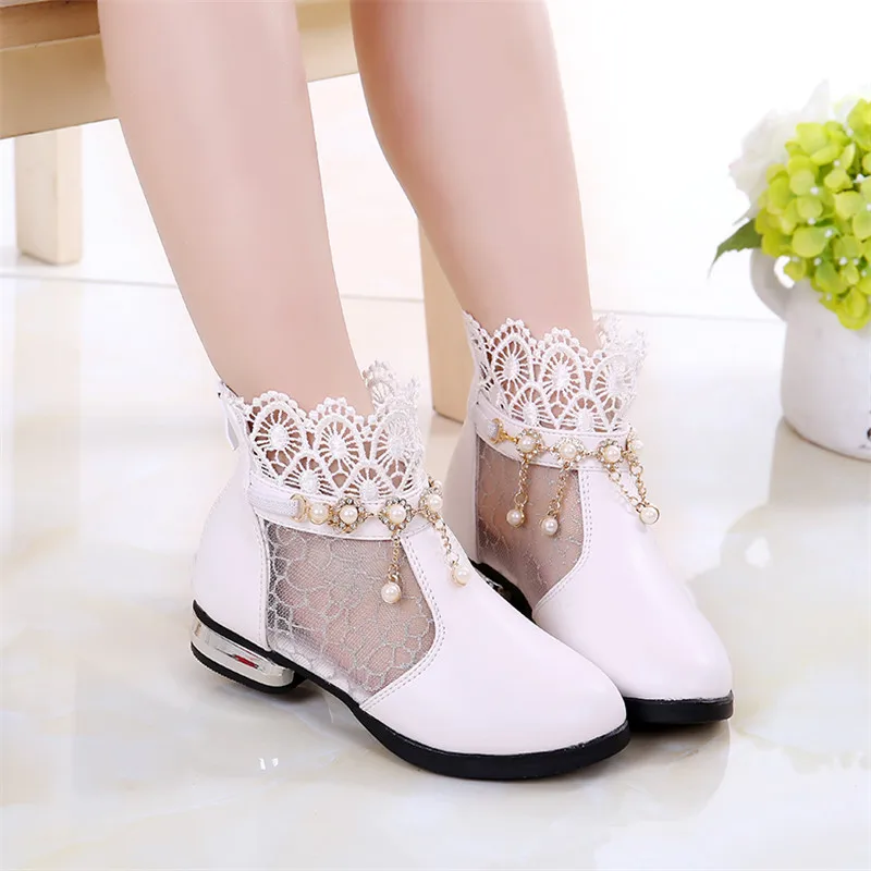 

children's round head Leather princess shoes fashion lace non-slip flats wild girls tide casual shoes c3