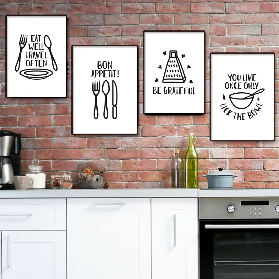 Minimalist Kitchen Posters And Prints Modern Black And White Wall Pictures Art Nordic Dining Room Canvas Painting Home Decor Painting Calligraphy Aliexpress