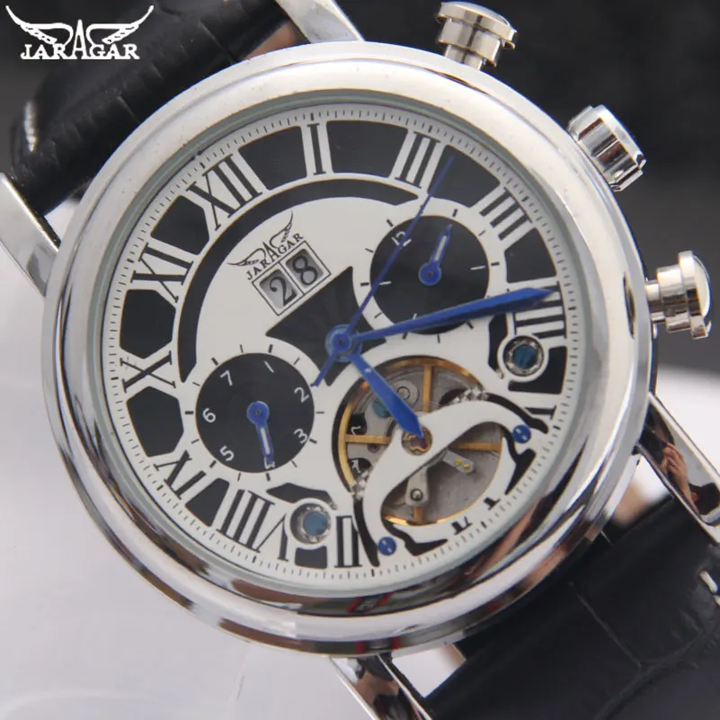 

JARAGAR Brand Men Mechanical Watches Fashion Men's Automatic Tourbillon Leather Strap Watches Black Auto Date Male Wristwatches