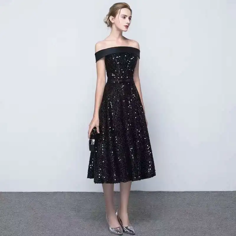 Verbazingwekkende pailletten dress, off schouder zomer jurken voor vrouwen, zwart party dress, elegante avond dress vestido de festa sexy dress Verbazingwekkende pailletten dress, off schouder zomer jurken voor vrouwen, zwart party dress, elegante avond dress vestido de festa sexy dress