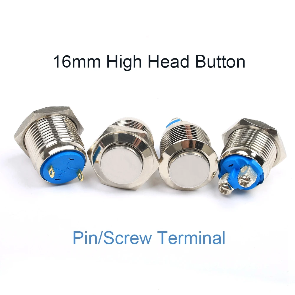 Momentary 16mm Metal Push Button Switch high head Waterproof Nickel plated brass press button Self-reset 1NO | Обустройство дома