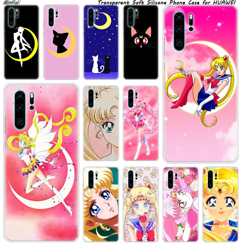 

Hot Anime Sailor moon lune cat Soft Silicone Phone Case for Huawei P30 P20 Pro P10 P9 P8 Lite 2017 P Smart Z Plus 2019 NOVA 3 3i