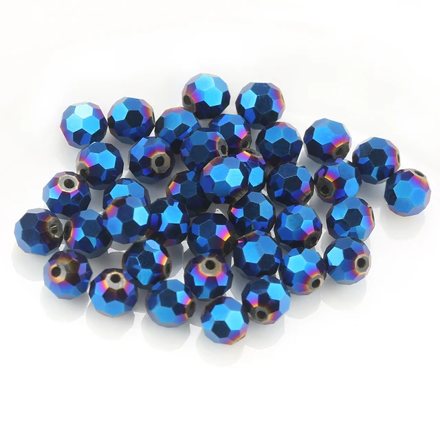 4 8mm faceted shiny blue color glass round beads Rondelle crystal