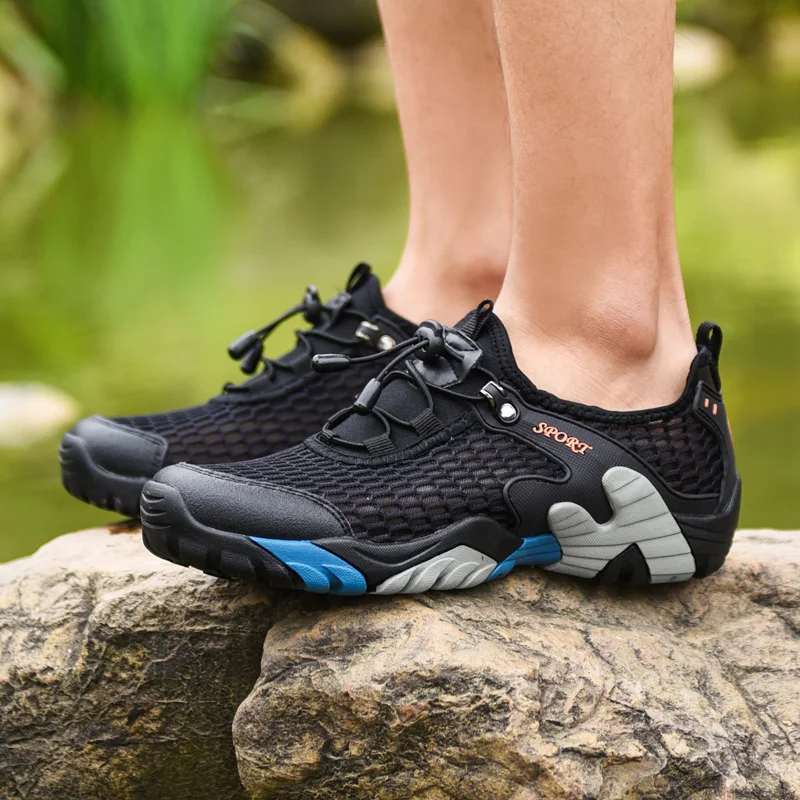 Summer Man Mesh Hiking Shoes Black Brown Fishing Sneakers Breathable Mens Outdoor Sports Shoes Comfortable Mountain Shoes