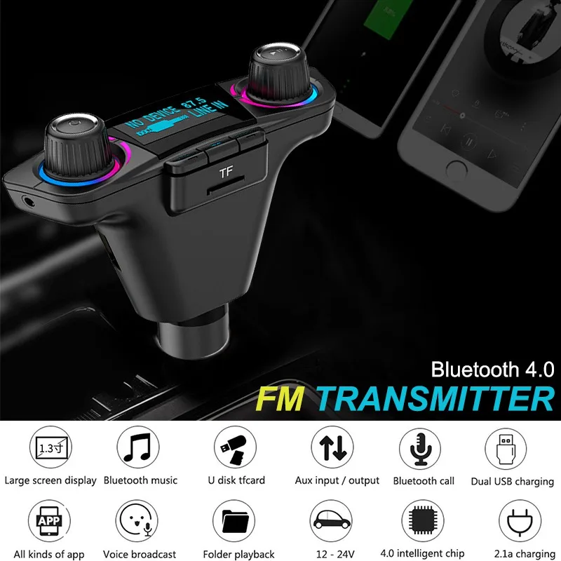 VicTsing Car MP3 Player FM Transmitter BT06 Bluetooth 4.0 MP3 Player Handsfree Bluetooth Car Kits Radio Audio Adapter 5V 2.1A    (5)