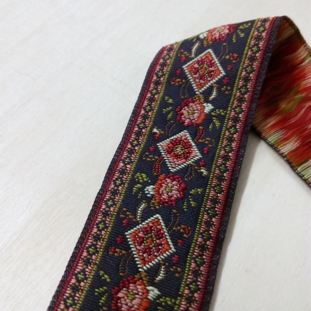 

3.3cm 33mm 1-3/8' Beautiful Brown Floral Calico Flower Rhombus Ribbon Dog Collar Costume Laciness National Jacquard Webbing Lace