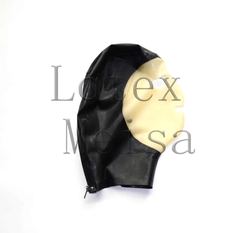 

Handmade Fetish hoods with 100% natural latex materials open eyes and mouth in transparent and black color