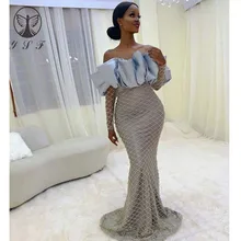 Простой, но элегантный Vestidos De Formature с открытыми плечами без бретелек с длинным рукавом ткань с блестками платья для выпускного вечера