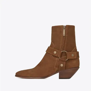 

Abesire Hot 2019 Women Suede Side Zipper Ankle Boots Female Round Toe Ankle Strap Boots Girls Square Middle Heels Dress Boots