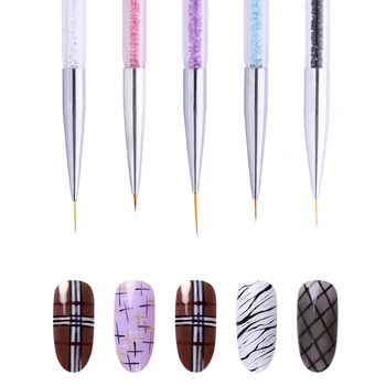 

1 Pc Nail Liner Drawing Brush Pen Dual-ended Dotting Pen Colorful Rhinestone Handle Nail Art Tool for UV Gel Polish