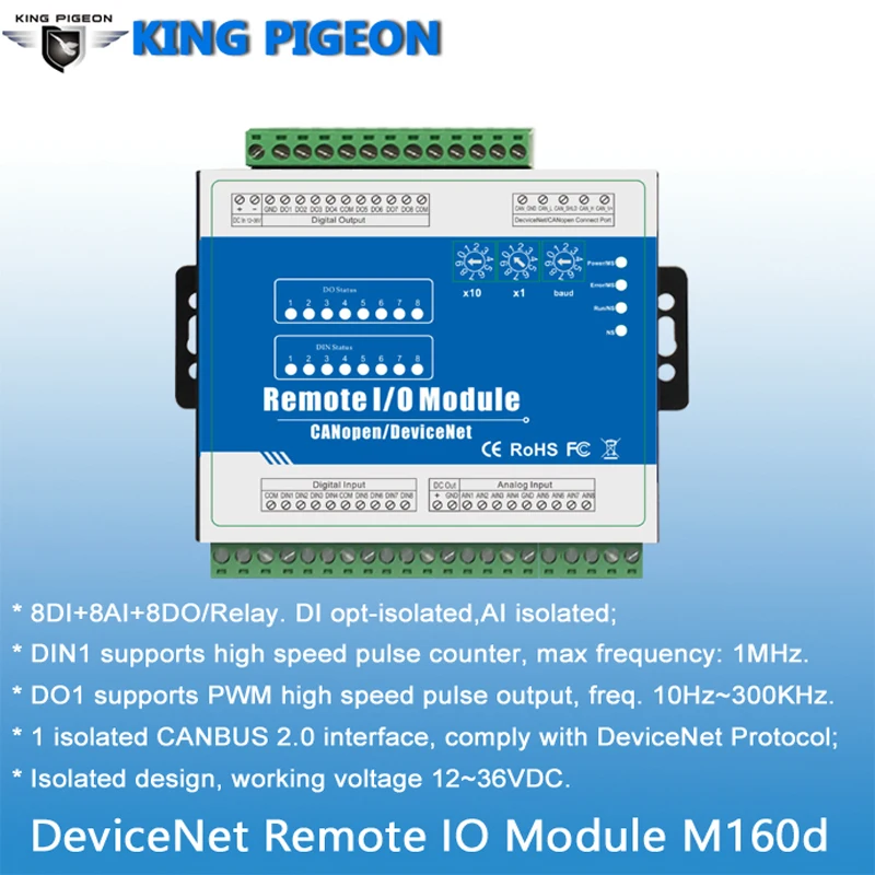 DeviceNet дистанционный модуль ввода/вывода для PLC HMI с интерфейсом CAN шины 8 цифровой
