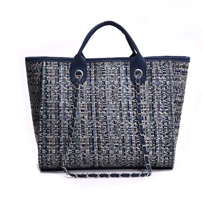 Anslot зимняя Классическая клетчатая женская сумка, шерстяная сумка для женщин, сумки на плечо, Лоскутная сумка на цепочке, большая сумка с верхней ручкой HPS217 - Цвет: Темно-синий