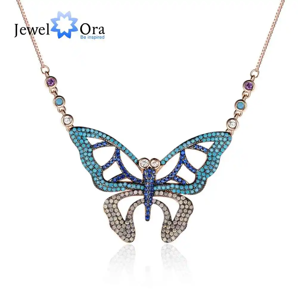 

925 Sterling Silver Charming Choker Necklaces Pendants Butterfly Pattern Cubic Zirconia For Women Lady Jewelry(JeweloraNE102920)