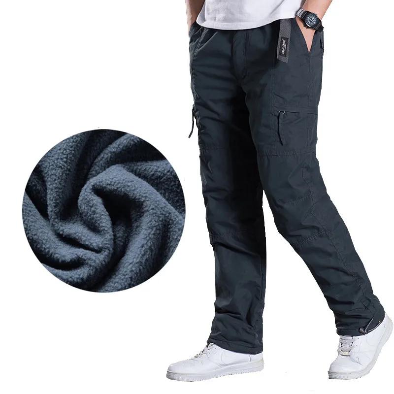 

Brand Plus size Men Cargo Pants Winter Thick Warm Pants Full Length Multi Pocket Casual Military Baggy Tactical Trousers