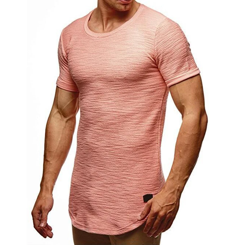 Najtaniej Męska stylowa długa koszulka z krótkim rękawem męska krzywa Hem Slub żakardowa hip hip Slim w stylu fit streetwear letni t shirt topy Homme T