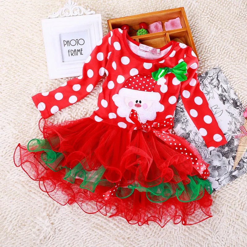 Красное рождественское платье для маленьких девочек, Детский новогодний праздничный костюм Санты, Детские праздничные платья для девочек 2, 3, 4, 5, 6 лет, одежда для малышей