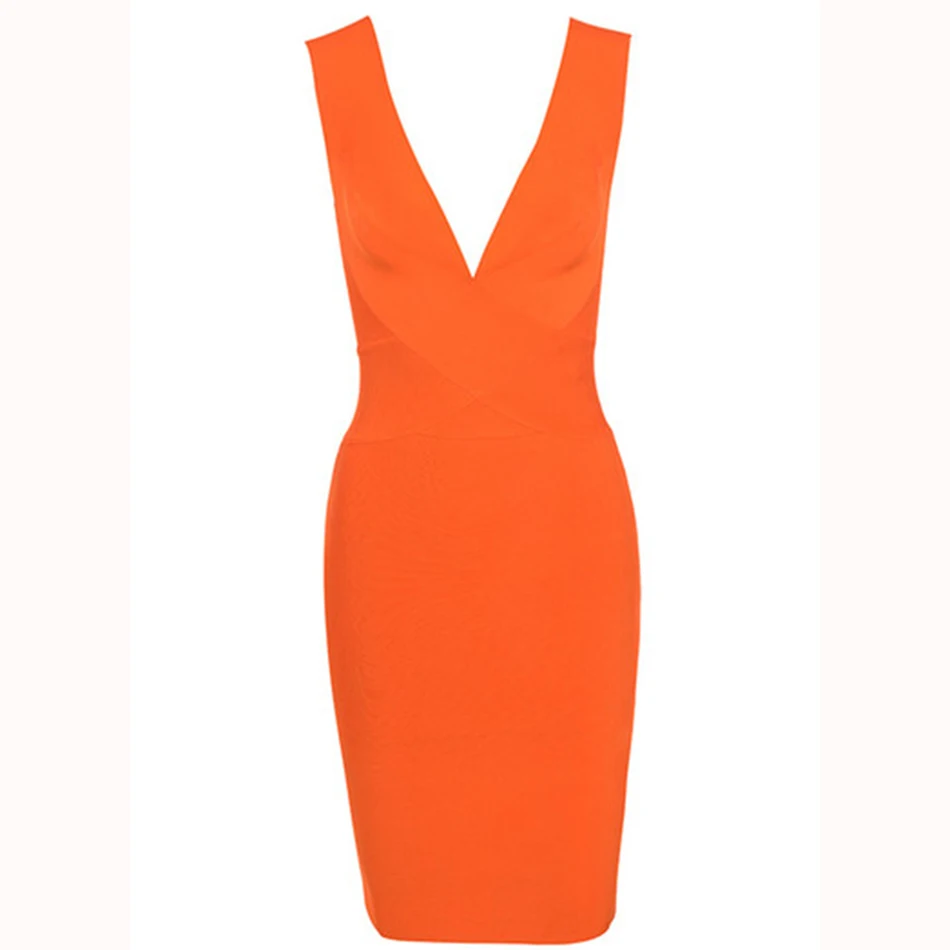 Новейшее Бандажное платье для женщин, красное вино, без рукавов, с глубоким v-образным вырезом, сексуальное, для знаменитостей, для вечеринки, для ночного клуба, облегающее платье для женщин, Vestidos - Цвет: Оранжевый