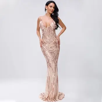

High Quality Sexy Women Strap Dress Celebrity Night CLub Fashion V Neck Evneing Party Dress LOng Summer Dress