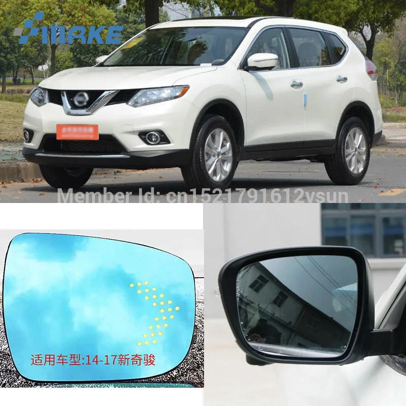

smRKE 2Pcs For Nissan X-Trail 2014-2017 Rearview Mirror Blue Glasses Wide Angle Led Turn Signals light Power Heating
