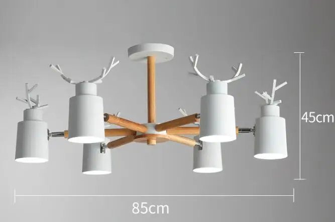 Скандинавское бревно гостиной спальни люстра E27 led металлический абажур творческая личность кухня и ресторан теплый рога люстра - Цвет корпуса: White   6 lights