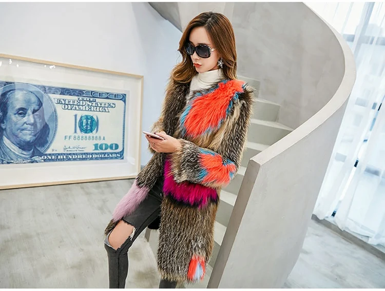 women real knitted fox fur coat long (5)