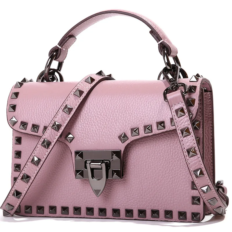

Luxury Designer Women Fashion Rivet Shoulder Bag Genuine Leather Handbags Ladies Tote Bags Female Crossbody Bag Famous Brands