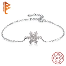 Рождественские украшения подарок 925 пробы Серебряный браслет-цепочка для Для женщин Кристалл Снежинка Шарм браслет Роскошные ювелирные изделия
