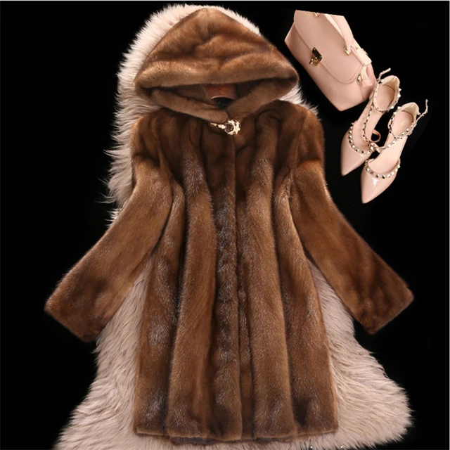 2019 Faux Mink Fur hooded Coat Women Winter Fake Fur Coat Women Long