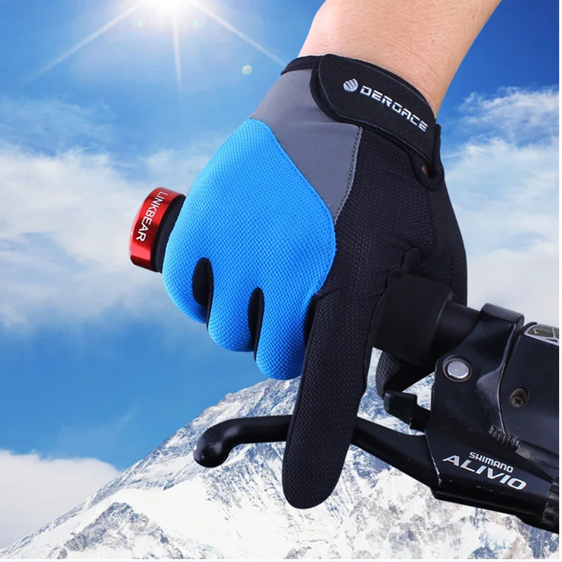 

DEROACE Breathable Gloves Bicycle Gloves Outdoor Ski gloves Motorcycle Riding Washable Anti-static Lycra Full Finger Men Glove