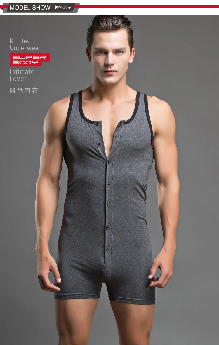 Najtaniej Nowy SUPERBODY gorących facetów Sexy body bielizna męska Tank Tops przycisk krawat up Teddy stałe koszulka bawełniana # SP13
