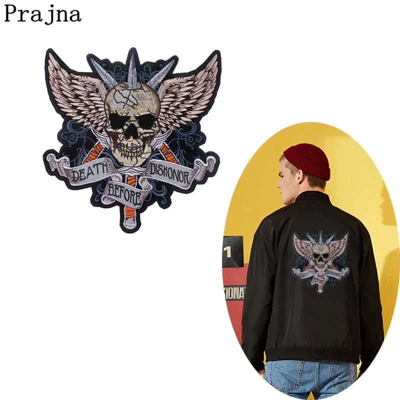 Prajna Punk Skull Cheap Embroidered Patches Large Big Iron On Appliques Wing Cartoon Stickers For Clothing Decor New Hot | Дом и сад