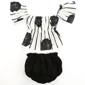 

Newborn Toddler Baby Girl Off Shoulder Rose Flower Backless Striped Tops Pants Shorts Outfits Clothes