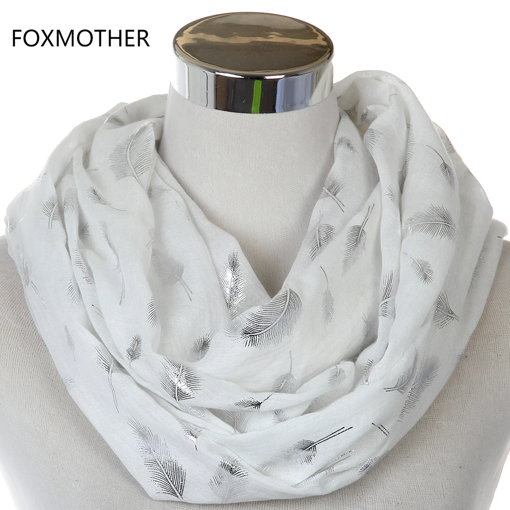 FOXMOTHER модные женские белые темно-синие желтые бронзовые фольга Серебряное перо кольцо шарфы шейный шарф блестящий платок