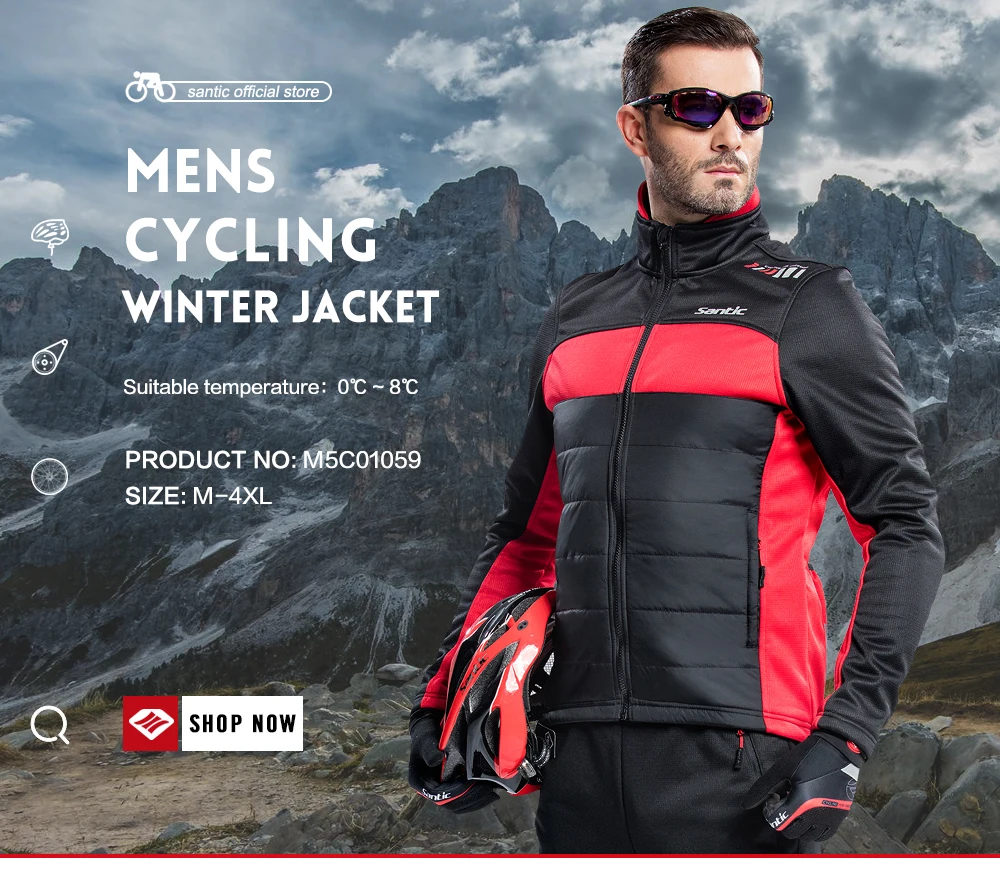 Santic зимние куртки для велоспорта, пальто из флиса с длинным рукавом, теплая велосипедная ветровка для велоспорта, Водонепроницаемая спортивная куртка M5C01059