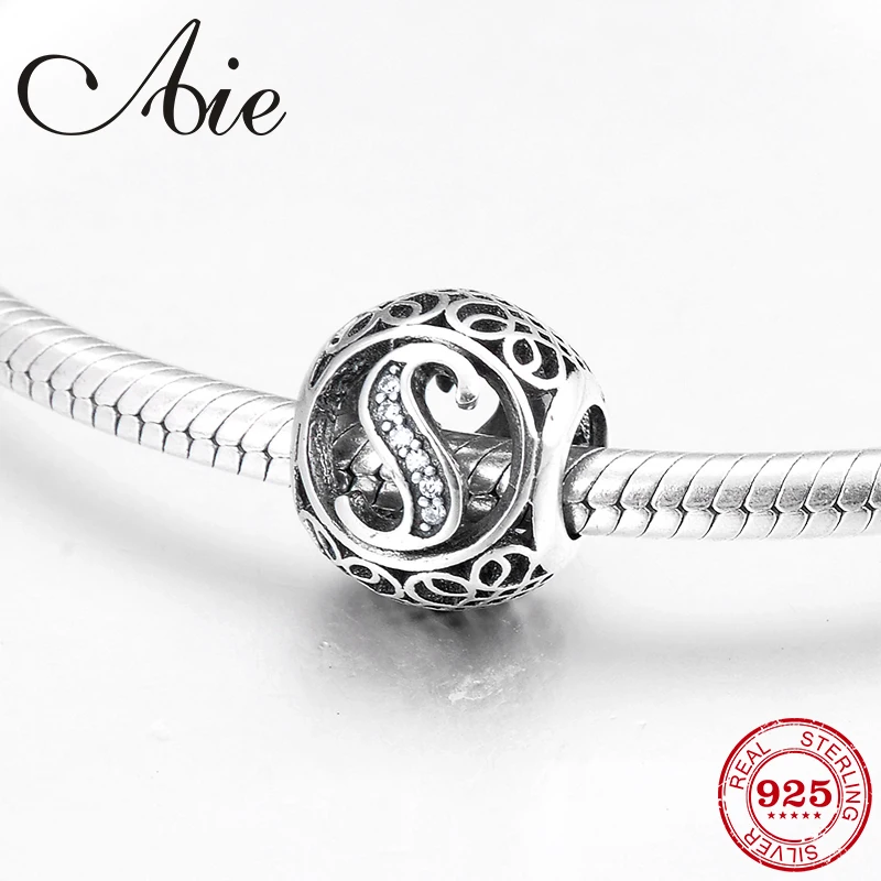 

Hot Clear CZ authentic 925 Sterling Silver fashion creative Letter S fine beads Fit Original Pandora Charms Bracelets making