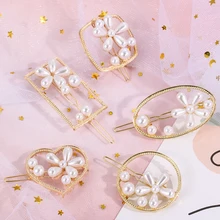 1 шт. геометрический зажим для волос с жемчугом цветы шпильки круглые треугольные в форме сердца заколки для волос девушки заколки для волос аксессуары для волос