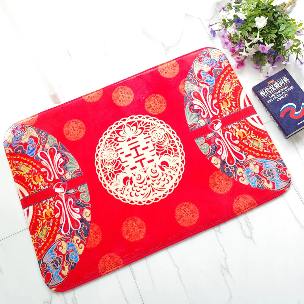 

Chinese Wedding Festive Floor Mat Door Mat Decoration Absorbent Bath Mat Non-slip Kitchen Rug Soft Flannel Foot Mat