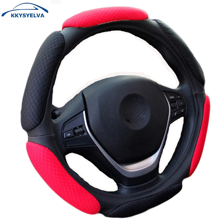 

KKYSYELVA Car Steering Wheel Cover 38cm Red Comfort Auto Steering Covers Interior Accessories