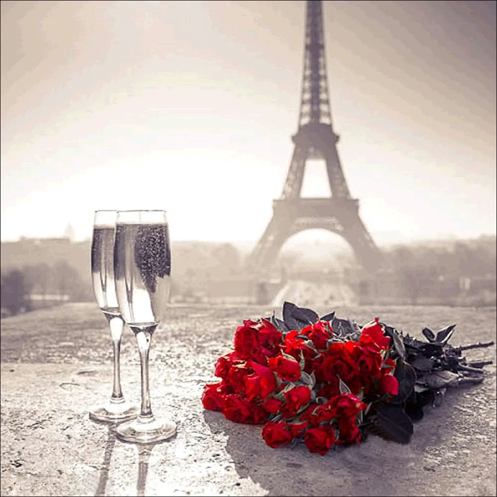 Diy Diamond Painting Cross Stitch Eiffel Tower and Rose Round Rhinestone Embroidery Animals Picture | Дом и сад