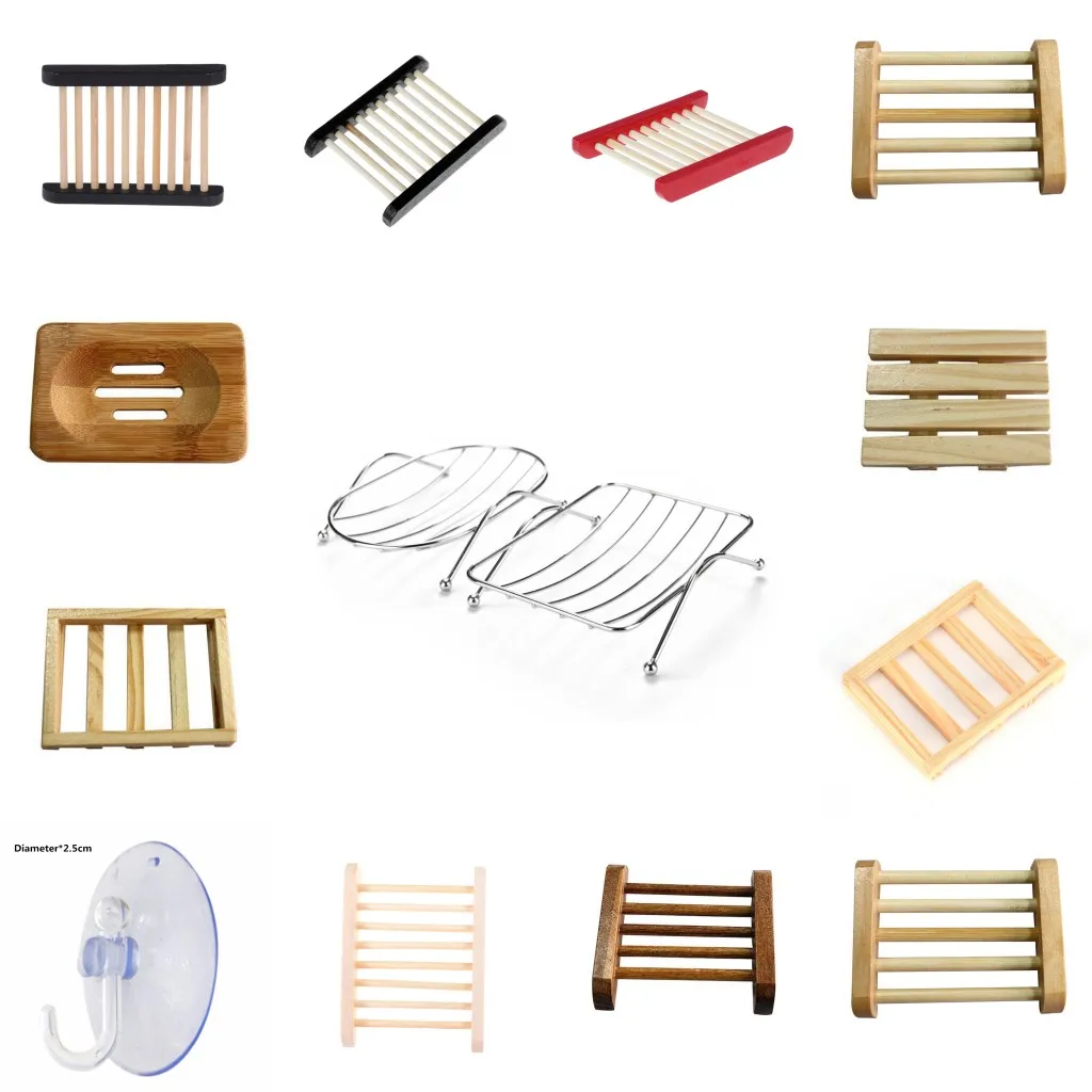 1PCS Soap Dishes Soap Holder Case Stainless Steel Wooden Bathroom