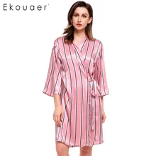 Ekouaer, модный свободный халат с цветочным принтом, женский, 3/4 рукав, в горошек, в полоску, кимоно, халат, осенний, Повседневный, в полоску, с поясом