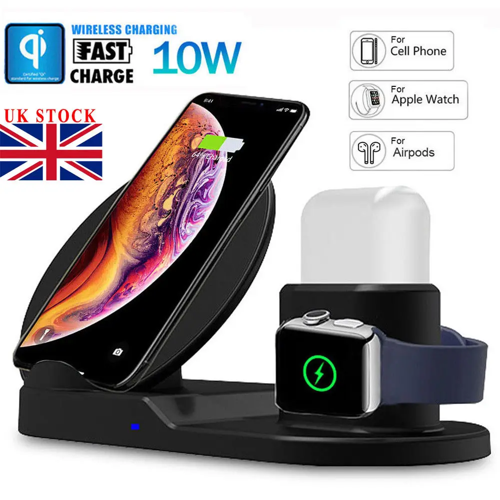 

3 in1 Wireless Wireless Fast Charger Qi 10W Dock Stand For Apple Watch Airpod iPhone X XS