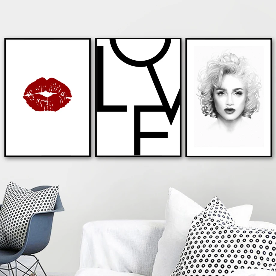 

Love Black White Marilyn Monroe Lip Wall Art Canvas Painting Nordic Posters And Prints Wall Pictures For Living Room Home Decor
