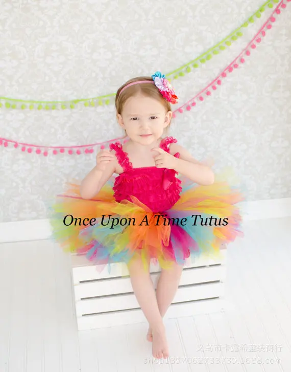 arco iris falda para niña diadema tutú Sunowo Falda de tul multicolor para niña lazo 