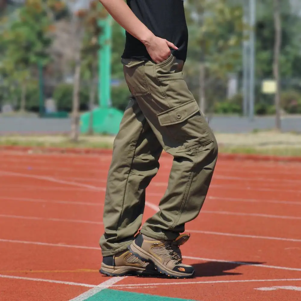 

Winter Men Fashion Warm Up Fleece Cargo Pants Casual Cotton Work Pant Multi Pocket Military Overall Outdoor Trousers