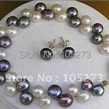 Очаровательная! AA 6-8 мм белый черный цвет подлинные пресноводные жемчужные серьги браслет жемчужные ювелирные изделия Новинка