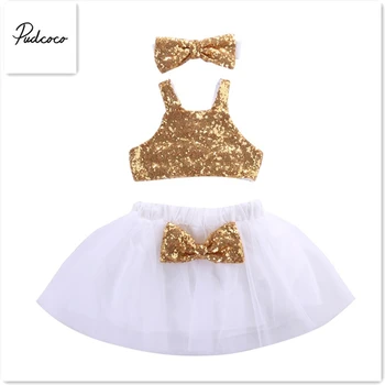 

pudcoco baby gilr Princess Sequins vest+Tutu Skirts 3pcs bowknot girls Outfits Party Dress Sundress nice dress