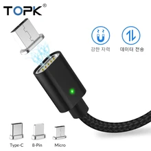 TOPK Магнитный кабель для iPhone Xs Max Xr 8 7 6 5 Plus USB C& Micro USB кабель в нейлоновой оплетке светодиодный кабель для синхронизации данных type-C